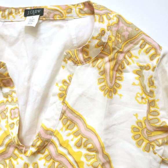 J.Crew Linen Boho Tunic Dress Women’s Size 2 Pink Yellow Ivory 3/4 Sleeve Lined - Picture 6 of 8